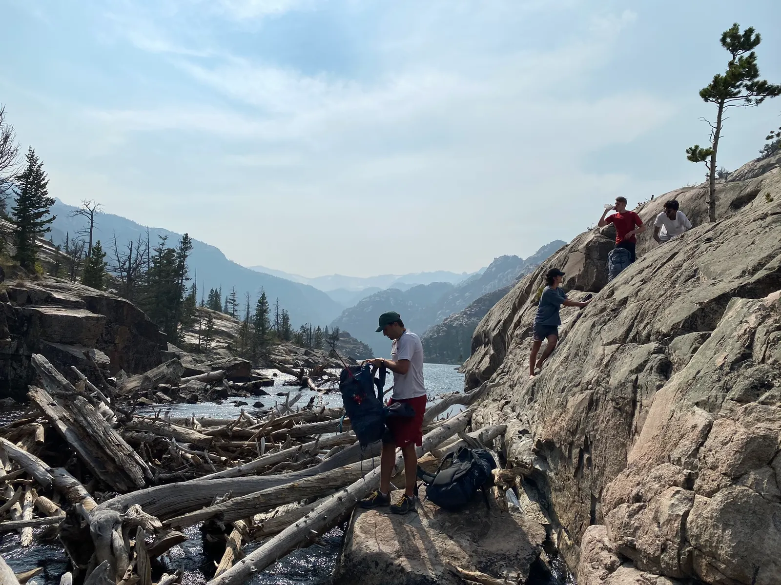 Scrambling over slabs above an alpine river