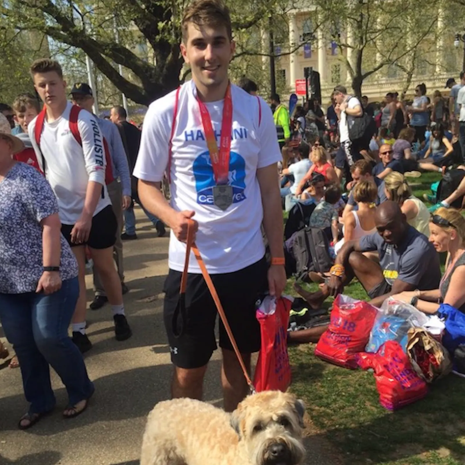 After the London Marathon, with the dog